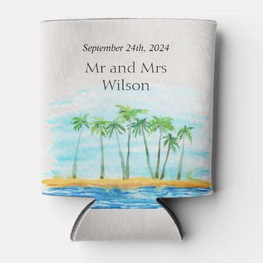 Palmboom en strand bruiloft blikjeskoeler (Voorkant)