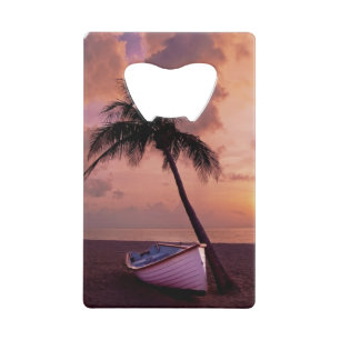 Palmboom en strandstralen creditkaart flessenopener