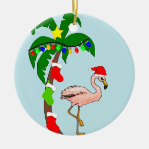 Palmboom en tropische kerstmis keramisch ornament
