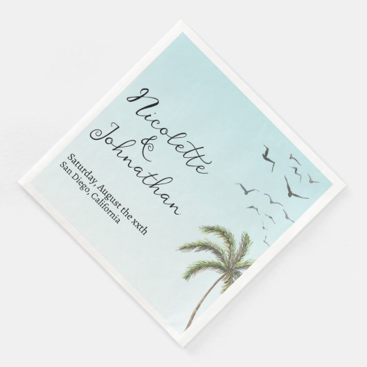 Palmboom en Vogels Eenvoudige Strandbruiloft Servet (Hoek)