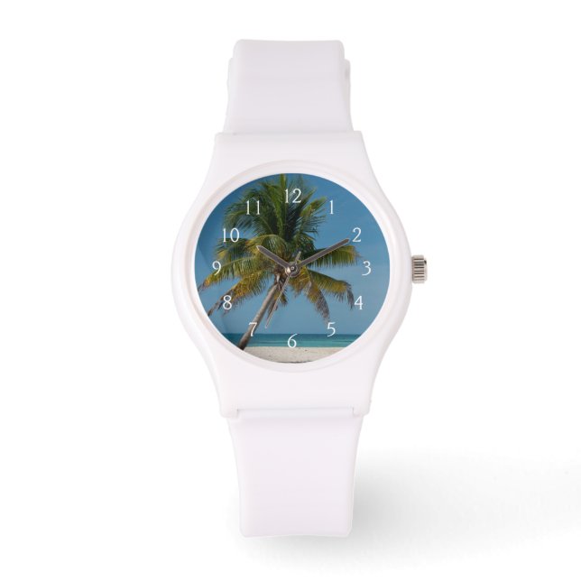 Palmboom en wit zandstrand  2 horloge (Voorkant)
