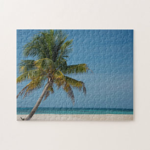 Palmboom en wit zandstrand 2 legpuzzel