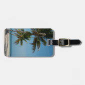 Palmboom en wit zandstrand bagagelabel (Voorkant horizontaal)