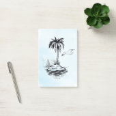 Palmboom en zeemeeuw op Post-it notes (Kantoor)