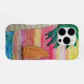 Palmboom en zeilboot iPhone hoesje (Achterkant horizontaal)