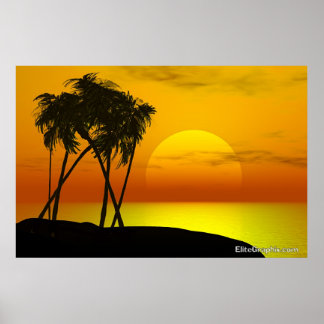 Palmboom en zonnebank poster