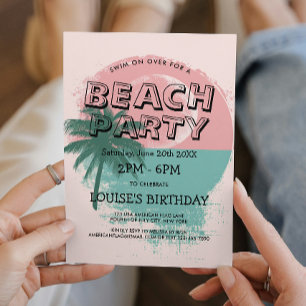 Palmboom en Zonsondergang Strandfeest Uitnodiging