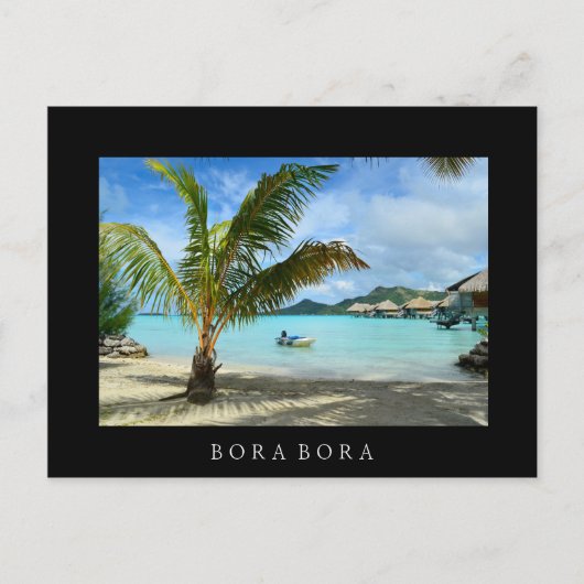 Palmboom en zwarte briefkaart in overwaterresort (Voorkant)