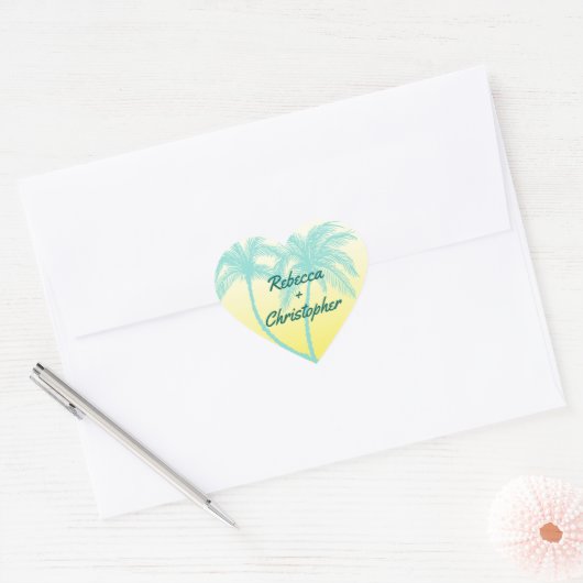 Palmboom envelop afdichtingen | Blauwgroen blauw e Hart Sticker (Envelop)