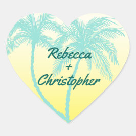 Palmboom envelop afdichtingen | Blauwgroen blauw e Hart Sticker