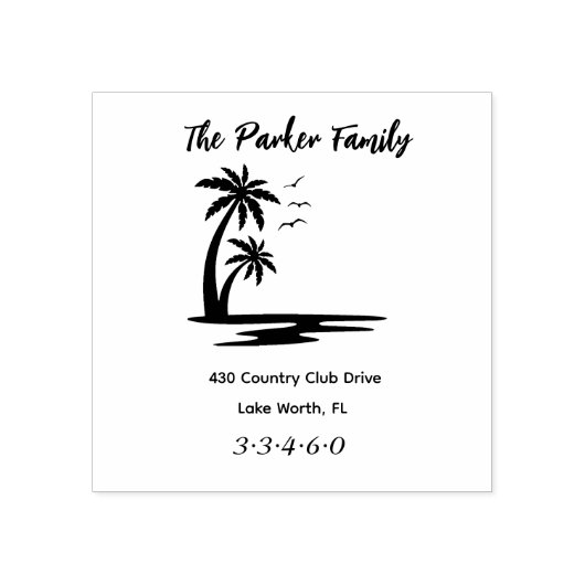 Palmboom familienaam retouradres rubberstempel (Afrduk)