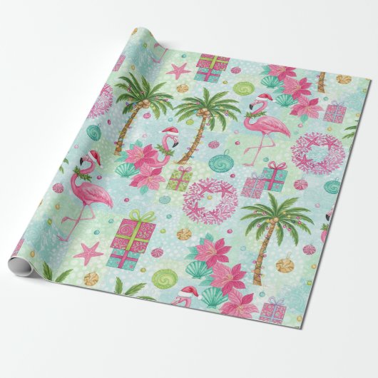 Palmboom Flamingo Tropische Sfeer Cadeaupapier (Uitgerold)