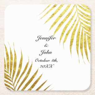 Palmboom Foliage Gold Foil laat koele bruiloft ove Kartonnen Onderzetters