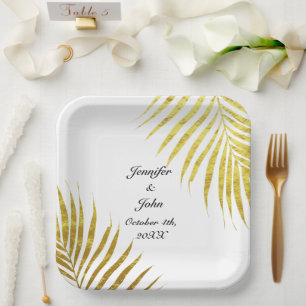 Palmboom Foliage Gold Foil laat koele bruiloft ove Papieren Bordje