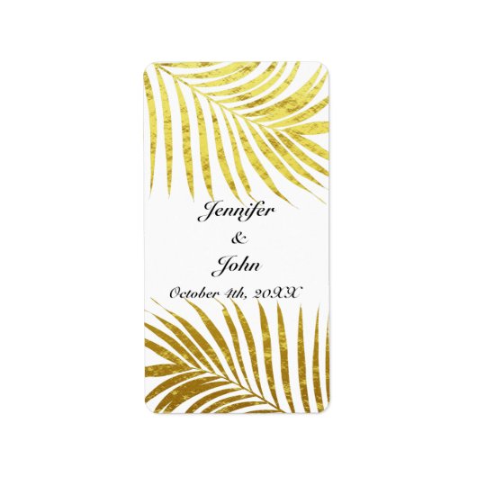 Palmboom Foliage Gold Foil Leaves Weddenschap Whit Etiket (Voorkant)