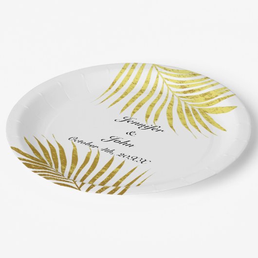 Palmboom Foliage Gold Foil Leaves Weddenschap Whit Papieren Bordje (Gekanteld)
