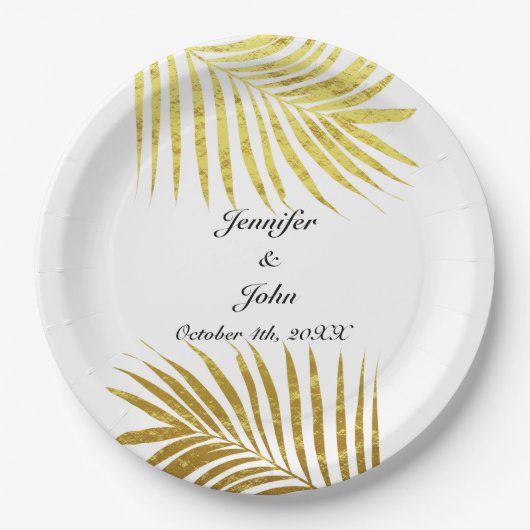 Palmboom Foliage Gold Foil Leaves Weddenschap Whit Papieren Bordje (Voorkant)