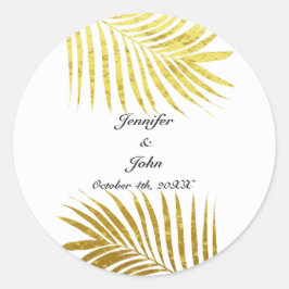 Palmboom Foliage Gold Foil Leaves Weddenschap Whit Ronde Sticker