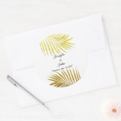 Palmboom Foliage Gold Foil Leaves Weddenschap Whit Ronde Sticker (Envelop)