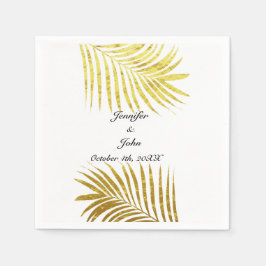 Palmboom Foliage Gold Foil Leaves Weddenschap Whit Servet