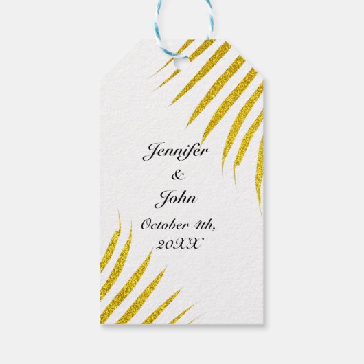 Palmboom Foliage Gold Glitter White Cute Wedding Cadeaulabel (Achterkant)