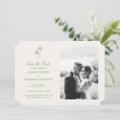 Palmboom Foto Bruiloft Save the Date Kaart (Staand voorkant)