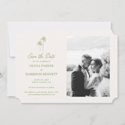Palmboom Foto Bruiloft Save the Date Kaart (Voorkant)