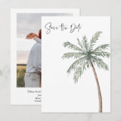 Palmboom foto Tropische strand bruiloft Save The Date (Voorkant / Achterkant)