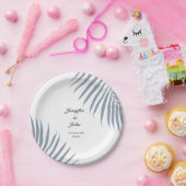 Palmboom gebladerte Dusty Blue Bladeren Cool Weddi Papieren Bordje (Feest)