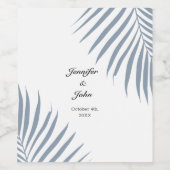 Palmboom gebladerte Dusty Blue Bladeren Cool Weddi Wijn Etiket (Enkel label)