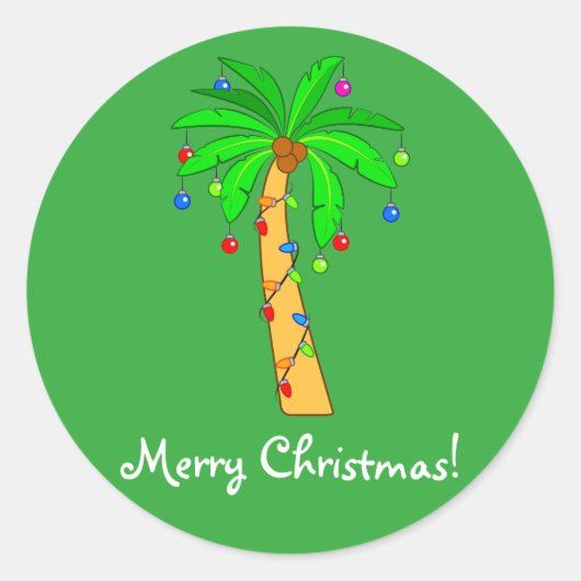 Palmboom gedecorbeerd voor Kerstmis Ronde Sticker (Voorkant)
