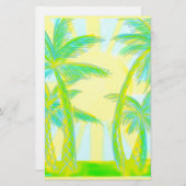 Palmboom geel turqoise sunburst briefpapier (Voorkant / Achterkant)