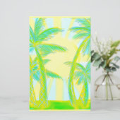 Palmboom geel turqoise sunburst briefpapier (Staand voorkant)