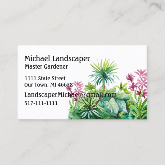 Palmboom, groene rode bladeren, natuur visitekaartje (Voorkant)