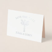 Palmboom handgetekende letters hart save the date  folie kaarten (Voorkant)