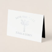 Palmboom handgetekende letters save the date folie kaarten (Voorkant)