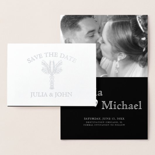 Palmboom handgetekende letters save the date folie kaarten (Display)