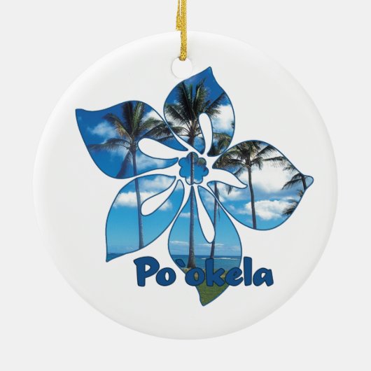 Palmboom Hibiscus Hawaiian Ornaments Keramisch Ornament (Achterkant)