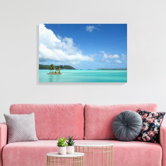 Palmboom in Bora Bora lagune canvas print (Insitu (Woonkamer))