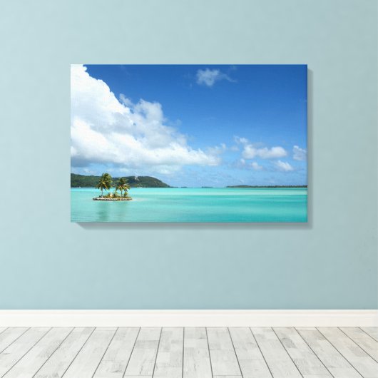 Palmboom in Bora Bora lagune canvas print (Insitu (Houten vloer))