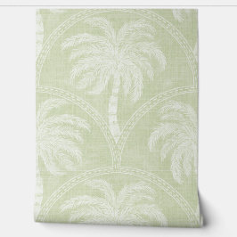 Palmboom in pastelgroene boog motieven getextureer behang