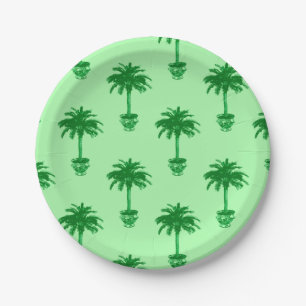 Palmboom in pot in smaragd en lichtgroen papieren bordje