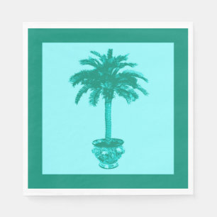 Palmboom in pot in turquoise en aqua servet
