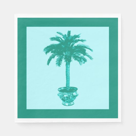 Palmboom in pot in turquoise en aqua servet (Voorkant)