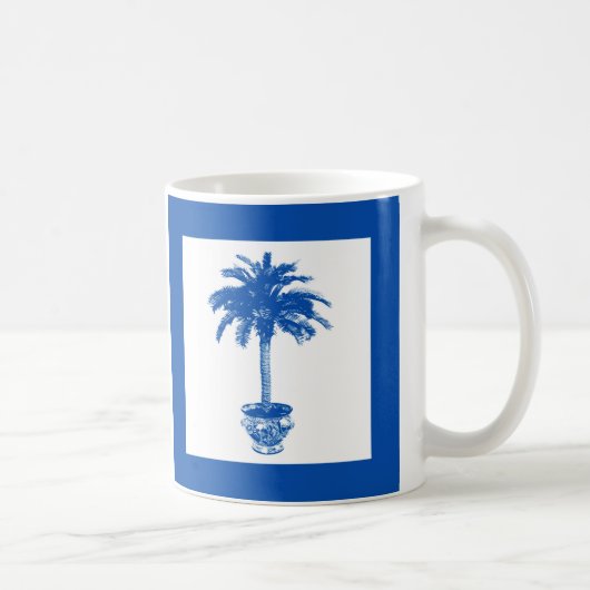 Palmboom in pot - kobaltblauw en wit koffiemok (Rechts)