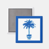 Palmboom in pot - kobaltblauw en wit magneet (Voorkant / Achterkant)