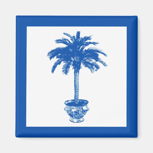 Palmboom in pot - kobaltblauw en wit magneet (Voorkant)