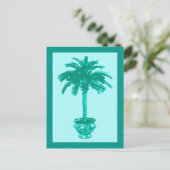Palmboom in pot, turquoise en aqua briefkaart (Staand voorkant)