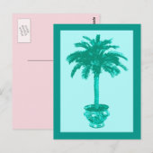 Palmboom in pot, turquoise en aqua briefkaart (Voorkant / Achterkant)