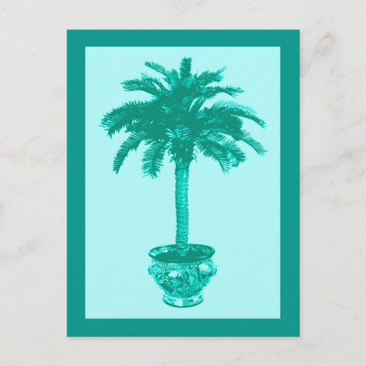 Palmboom in pot, turquoise en aqua briefkaart (Voorkant)